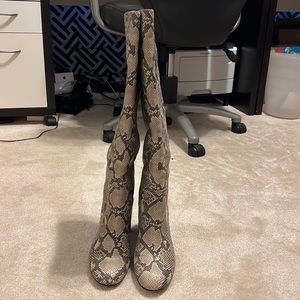 Anthropologie knee high snake skin block heel boots 10 LIKE NEW